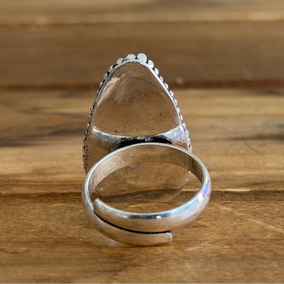 Vintage Style Genuine Lion Skin Jasper Gemstone Ring Size 8.75 Silver Plated - Picture 4 of 4